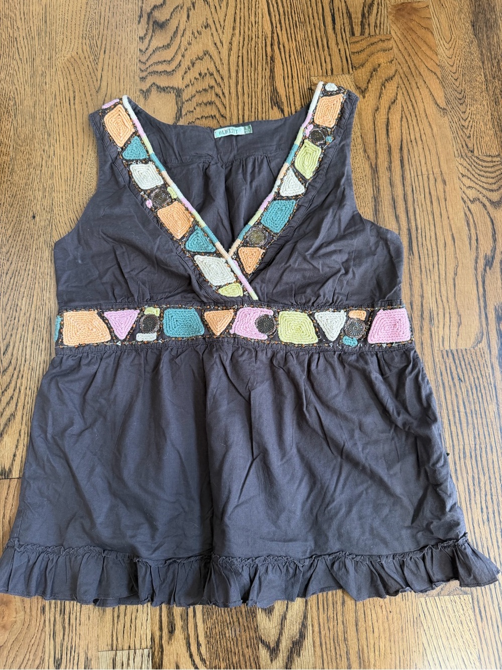 Old Navy Brown Tank Top with Multicolor Crochet Trim